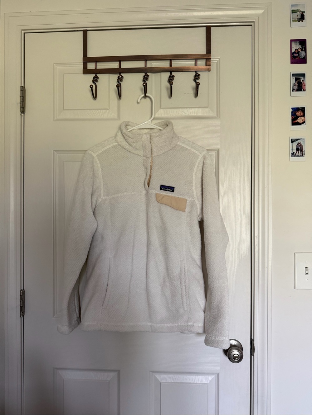Patagonia Cream Quarter-Zip Fleece Pullover with Tan Chest Pocket